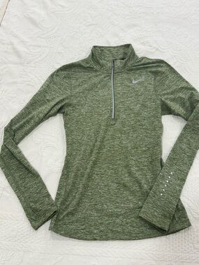 Nike Women's Heather Olive Green Quarter-Zip Long Sleeve Top